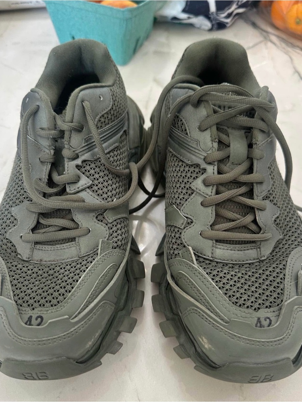 Balenciaga Men's Olive Green Chunky Mesh Athletic Sneakers